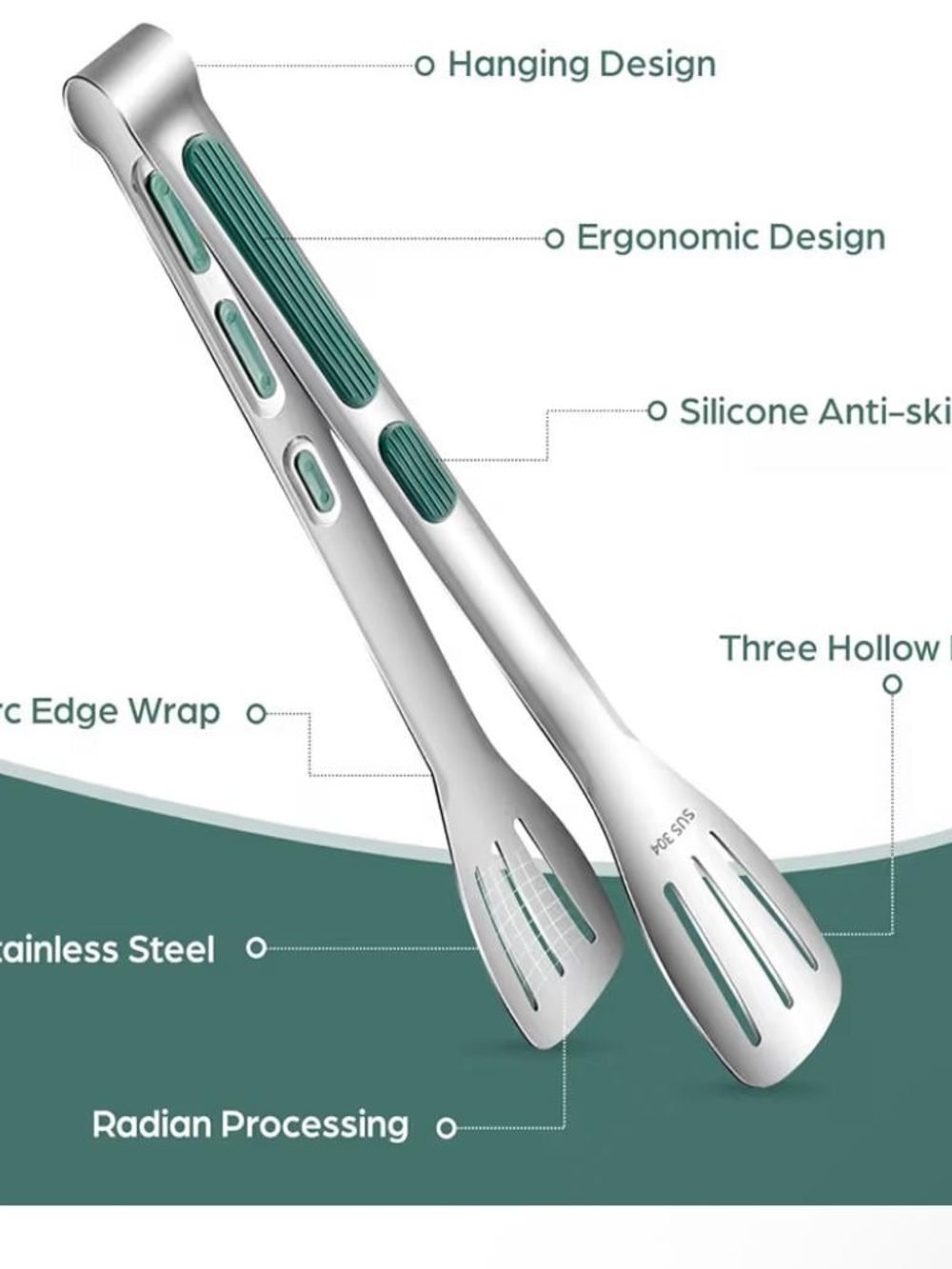 Stainless Steel Slotted Serving Tongs - Gold & Silver - Picture 4 of 6